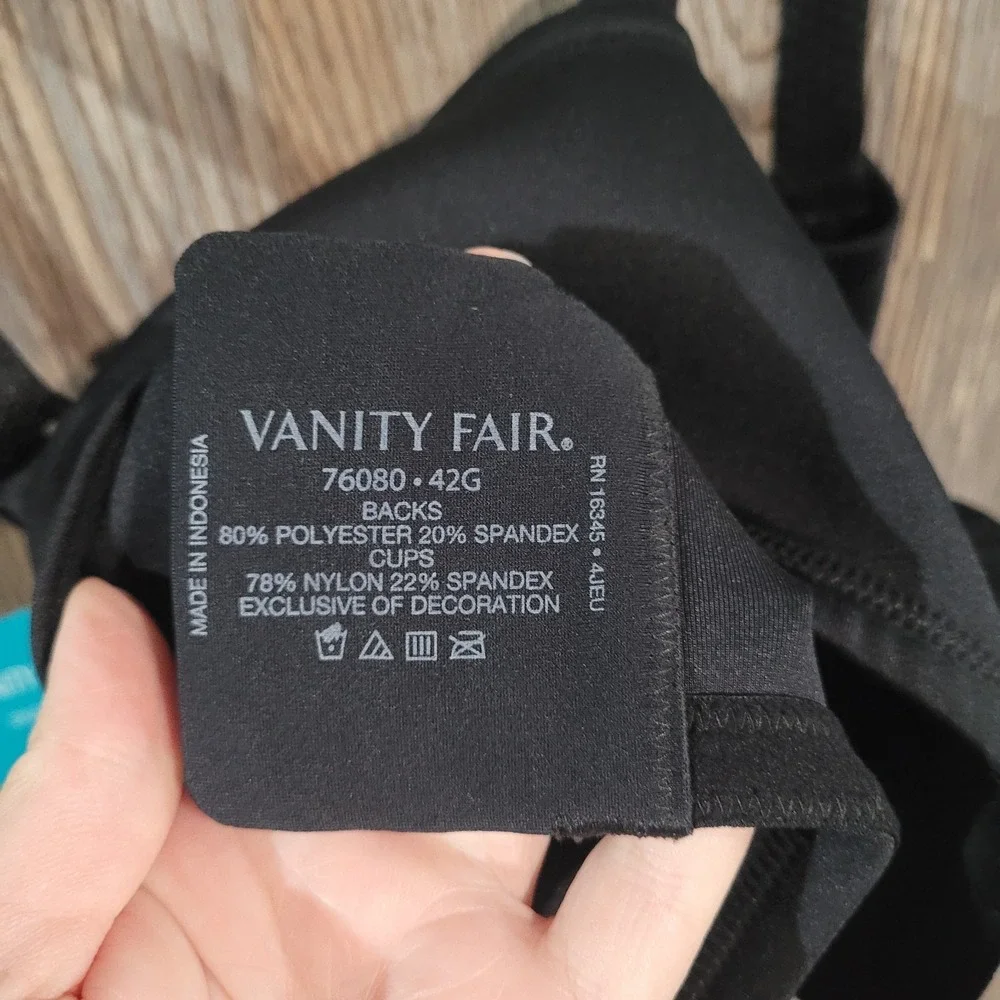 Vanity Fair Beauty Back Full Minimizer Bra Size 42G Black Stretch Lace Detail